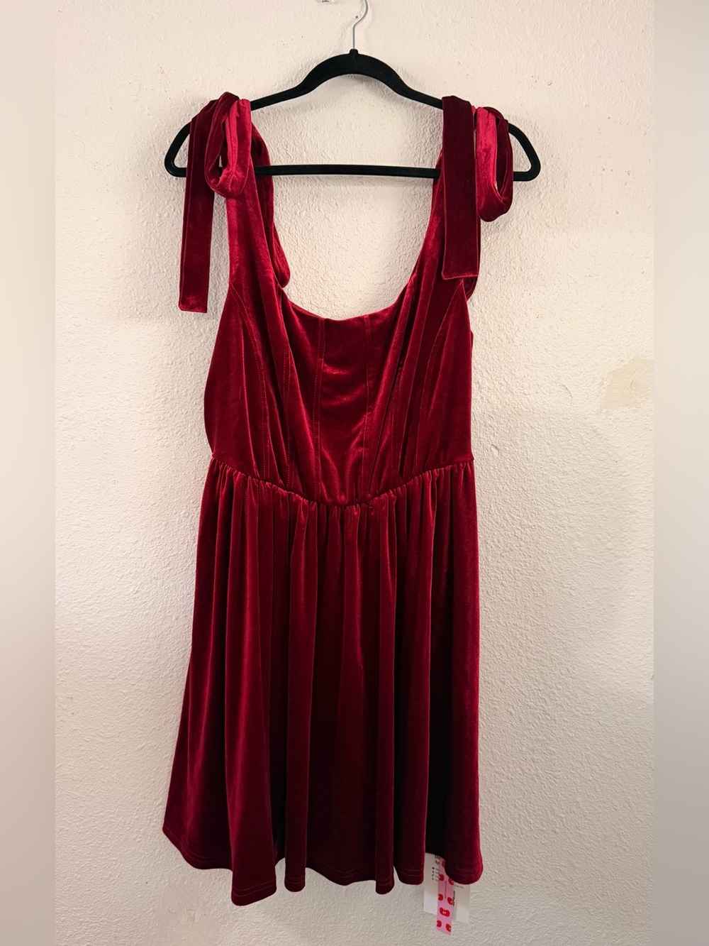 Red Velvet Tie-Shoulder Mini Dress